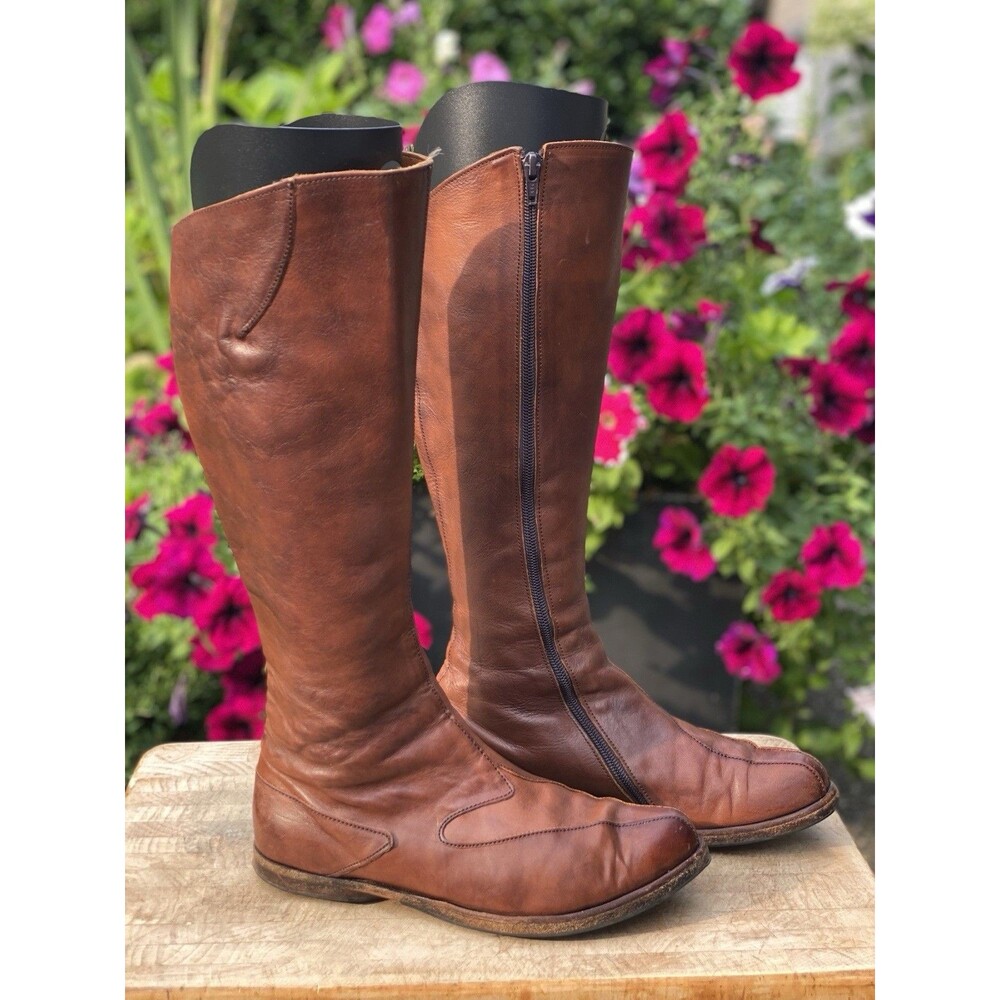 Over-the-Knee Leather Riding Boots - Brown